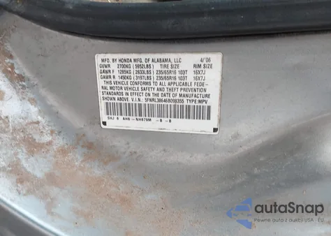 2006 Honda Odyssey Ex-L from USA, damaged, VIN 5FNRL38646B098355